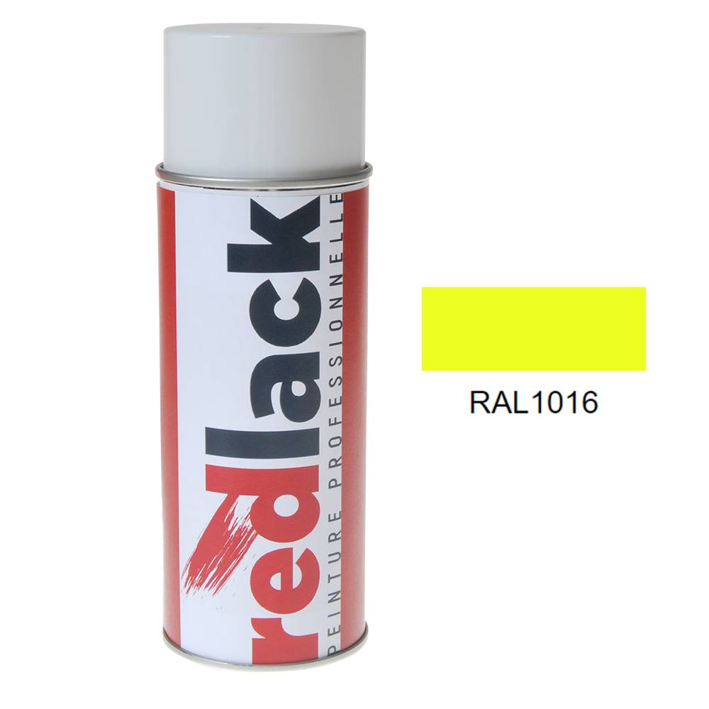 Bombe de peinture Aérosol - spray - 400ml - RAL 1016 Jaune soufre - Brillant - multisupport - Redlack - RAL1016-0
