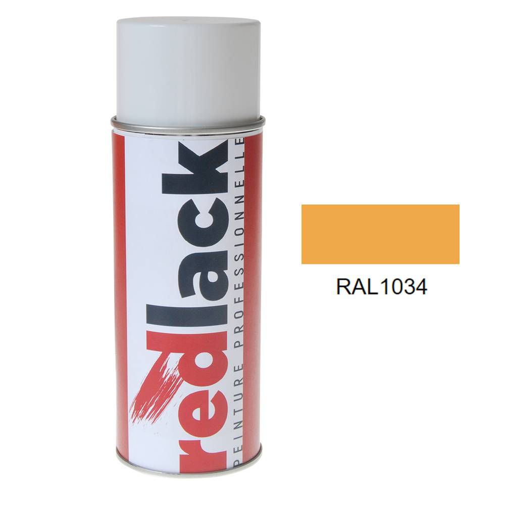 Bombe de peinture Aérosol - spray - 400ml - RAL 1034 Jaune pastel - Brillant - multisupport - Redlack - RAL1034-0