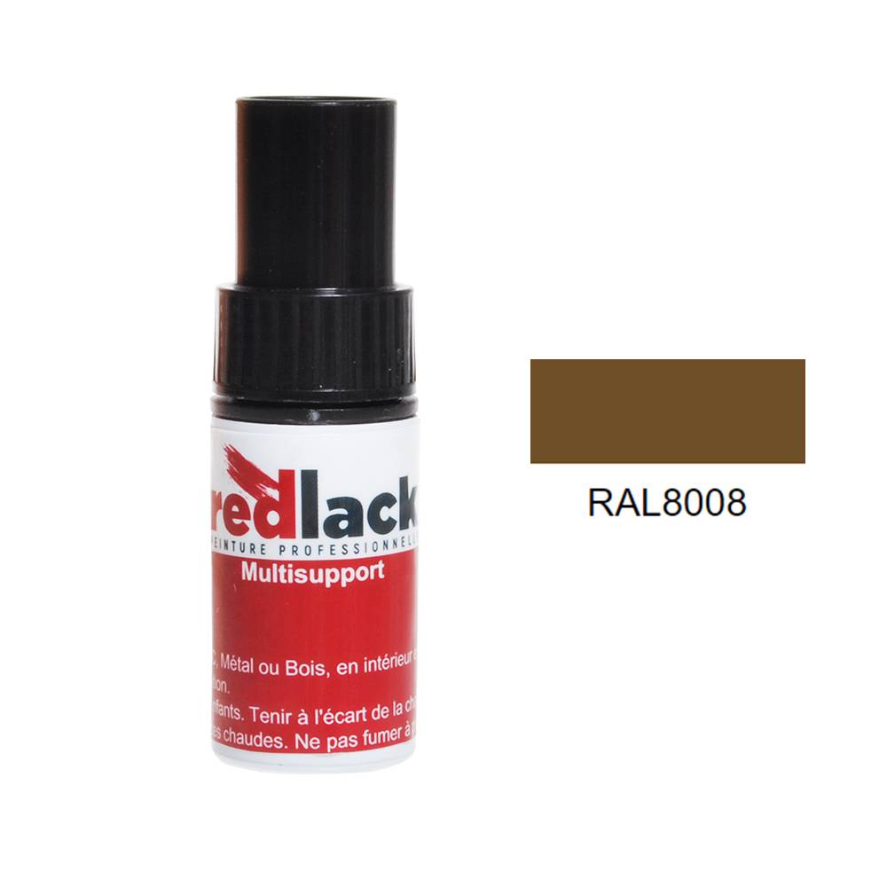 Flacon de Retouche Peinture 9 ml - RAL 8008 - Brun olive - Satiné - multisupport - Redlack - RAL8008-0
