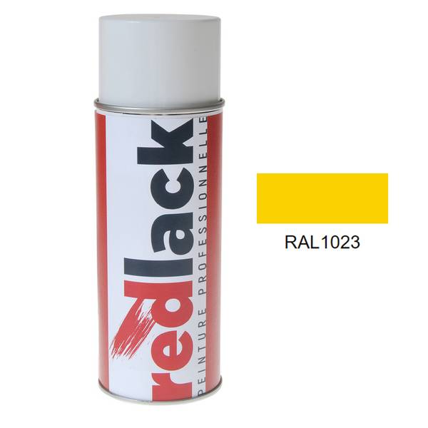 Bombe de peinture Aérosol - spray - 400ml - RAL 1023 Jaune signalisation - Brillant - multisupport - Redlack - RAL1023