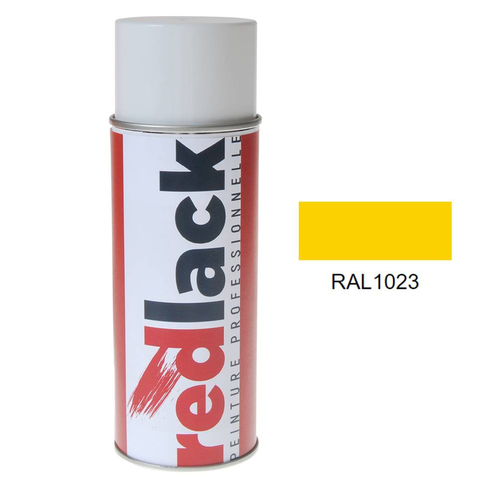 Bombe de peinture Aérosol - spray - 400ml - RAL 1023 Jaune signalisation - Mat - multisupport - Redlack - RAL1023-0