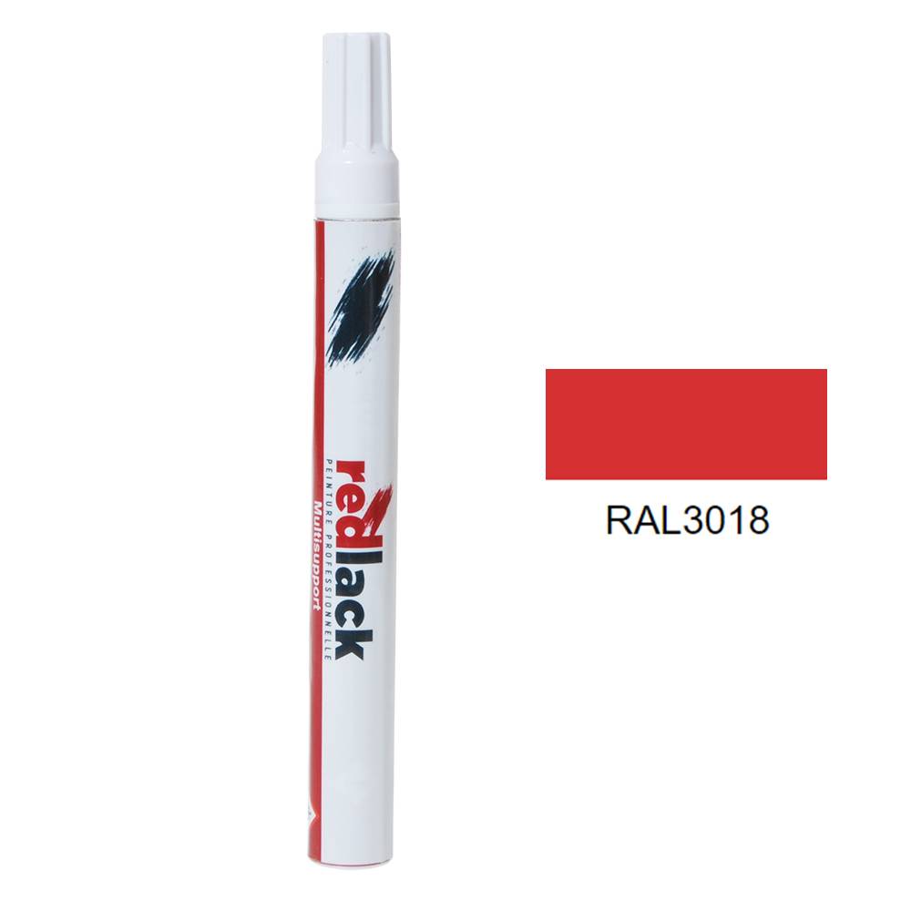 Feutre de Retouche Peinture 8 ml - RAL 3018 - Rouge fraise - Mat - multisupport - Redlack - RAL3018-0