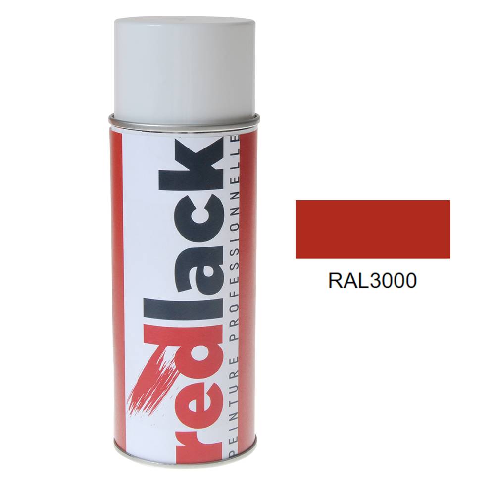 Bombe de peinture Aérosol - spray - 400ml - RAL 3000 Rouge feu - Brillant - multisupport - Redlack - RAL3000-0