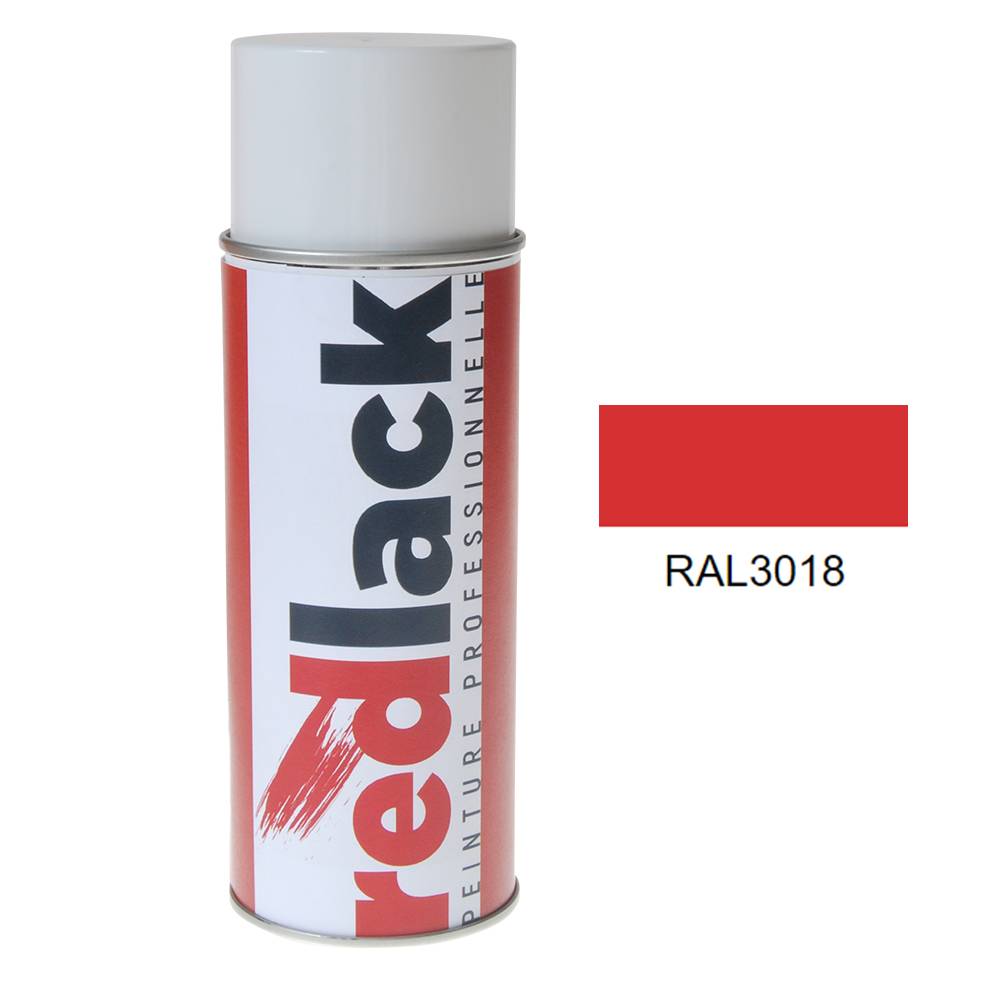 Bombe de peinture Aérosol - spray - 400ml - RAL 3018 Rouge fraise - Satiné - multisupport - Redlack - RAL3018-0