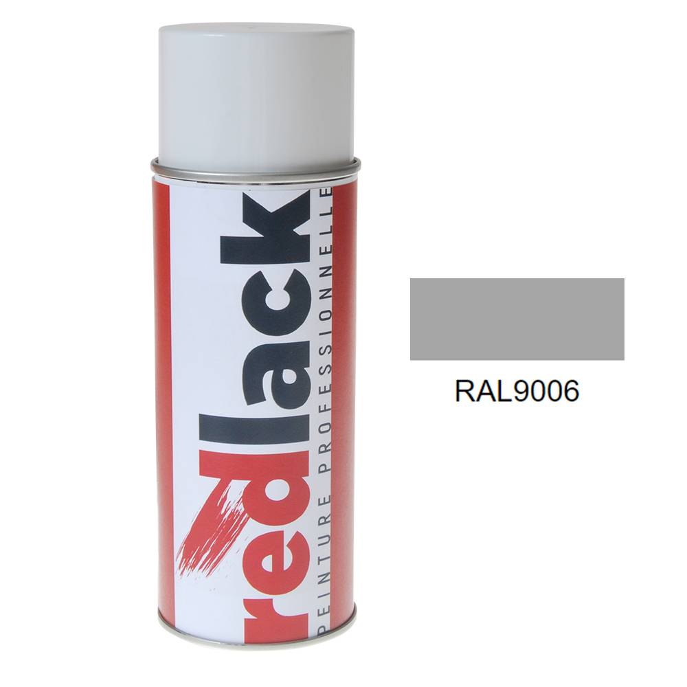 Bombe de peinture Aérosol - spray - 400ml - RAL 9006 Aluminium blanc - Brillant - multisupport - Redlack - RAL9006-0