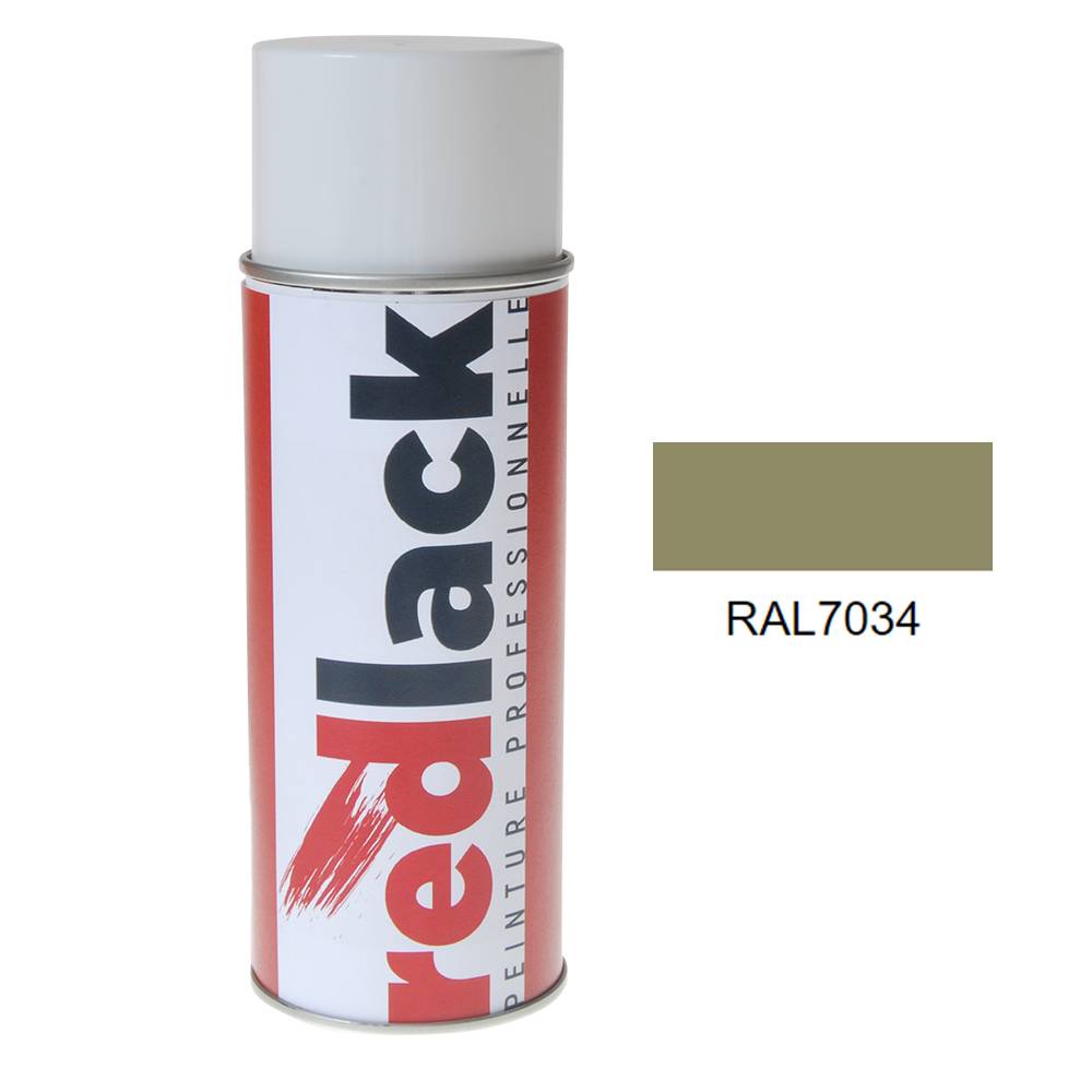 Bombe de peinture Aérosol - spray - 400ml - RAL 7034 Gris jaune - Brillant - multisupport - Redlack - RAL7034-0