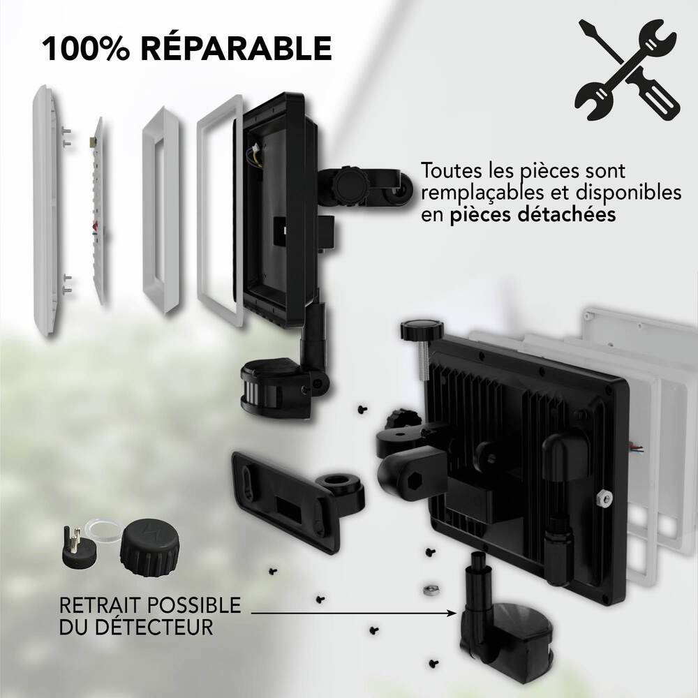 Projecteur LED écran Noir 20W à détecteur de mouvement 2160lm IP65 lumière 4000K orientable 360 Gar. 5 ans-1
