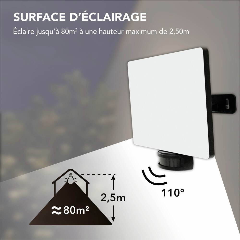 Projecteur LED écran noir 80W à détecteur de mouvement 8290lm IP65 lumière 4000K orientable 360 Gar. 5 ans-2