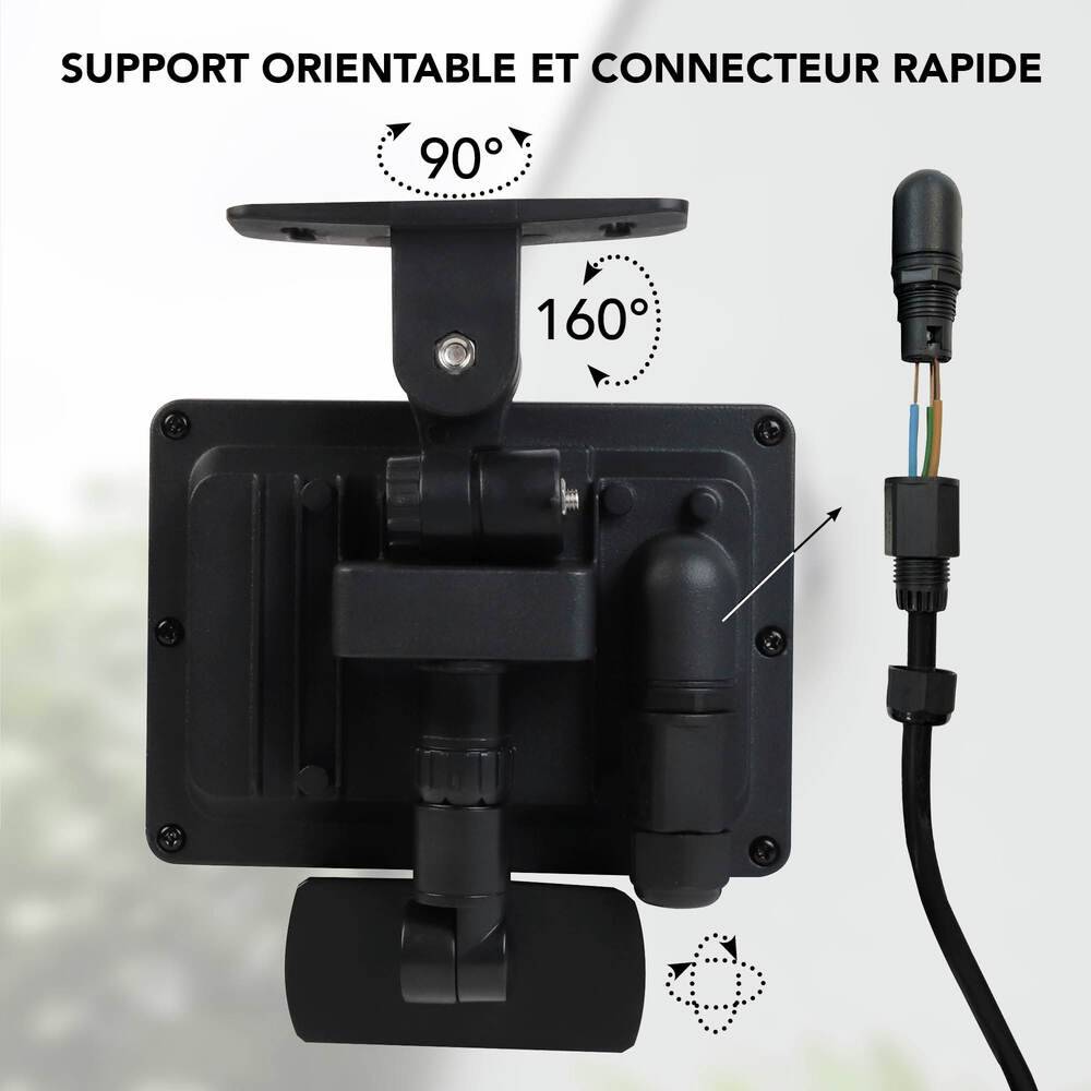Projecteur LED écran Noir 20W à détecteur de mouvement 2160lm IP65 lumière 4000K orientable 360 Gar. 5 ans-3