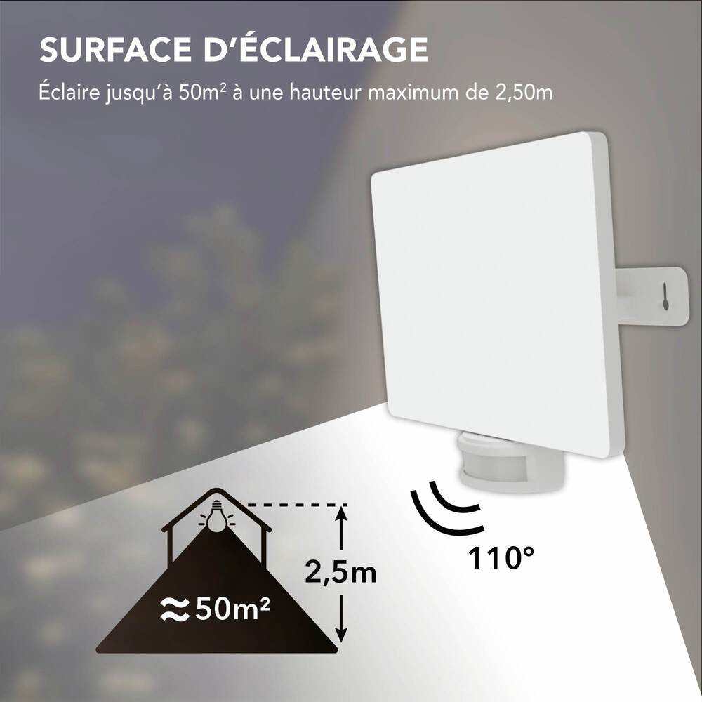 Projecteur LED écran Blanc 30W à détecteur de mouvement 3110lm IP65 lumière 4000K orientable 360 Gar. 5 ans-4