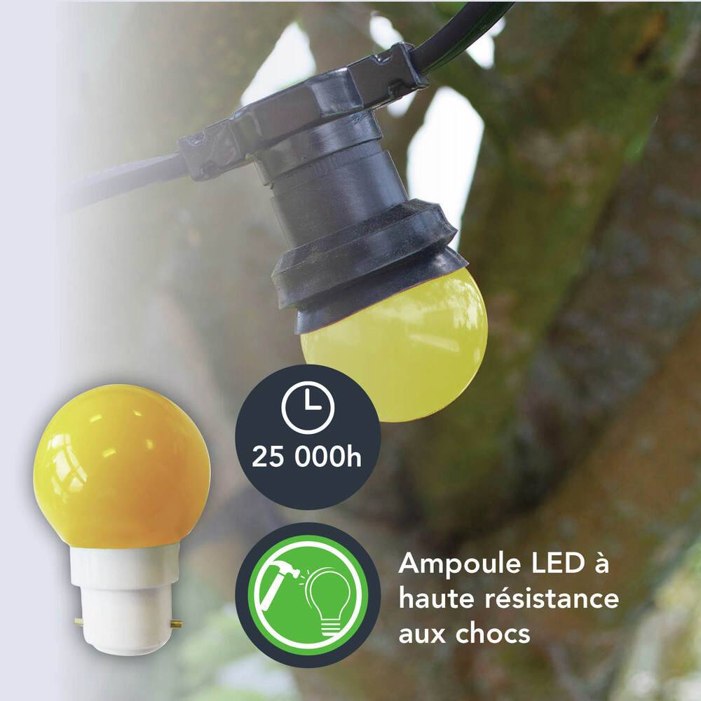 Pack de 5 Ampoules LED Sphériques 07W - 30LM Plastique Haute Résistance Multicolore Idéales pour Guirlandes B22-1