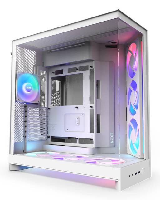 NZXT H9 Flow RGB+, Midi Tower, PC, Blanc, ATX, EATX, micro ATX, Mini-ITX, Mesh, SGCC, Verre trempé, 16,5 cm-0