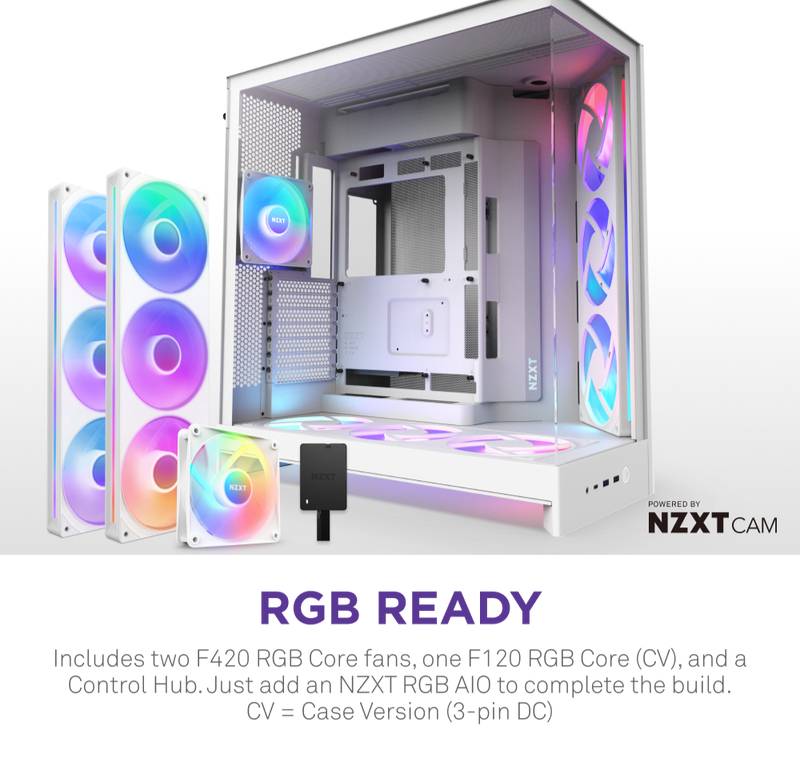 NZXT H9 Flow RGB+, Midi Tower, PC, Blanc, ATX, EATX, micro ATX, Mini-ITX, Mesh, SGCC, Verre trempé, 16,5 cm-2