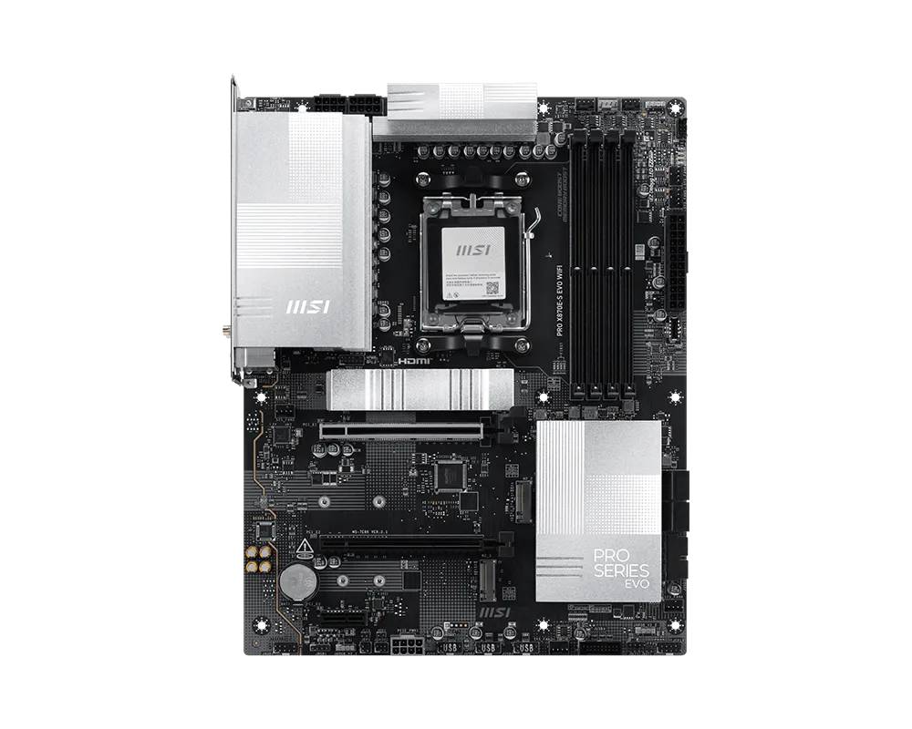 MSI PRO X870E-S EVO WIFI, AMD, Emplacement AM5, AMD Ryzen 7000 Series, AMD Ryzen 8000 Series, AMD Ryzen 9000 Series, Emp-0