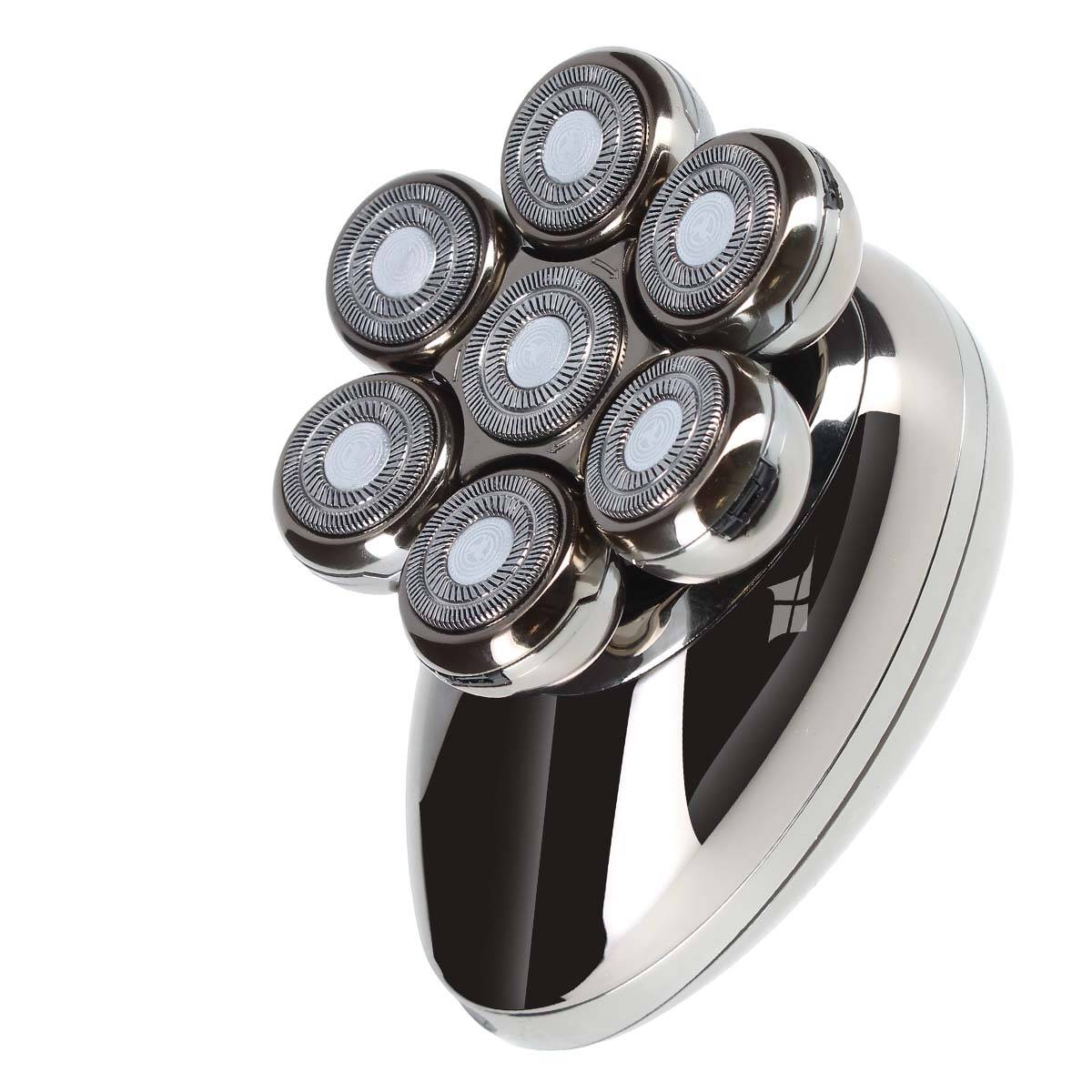 Rasoir Électrique Rechargeable avec Lames Rotatives pour la Barbe / Crâne Argent-0