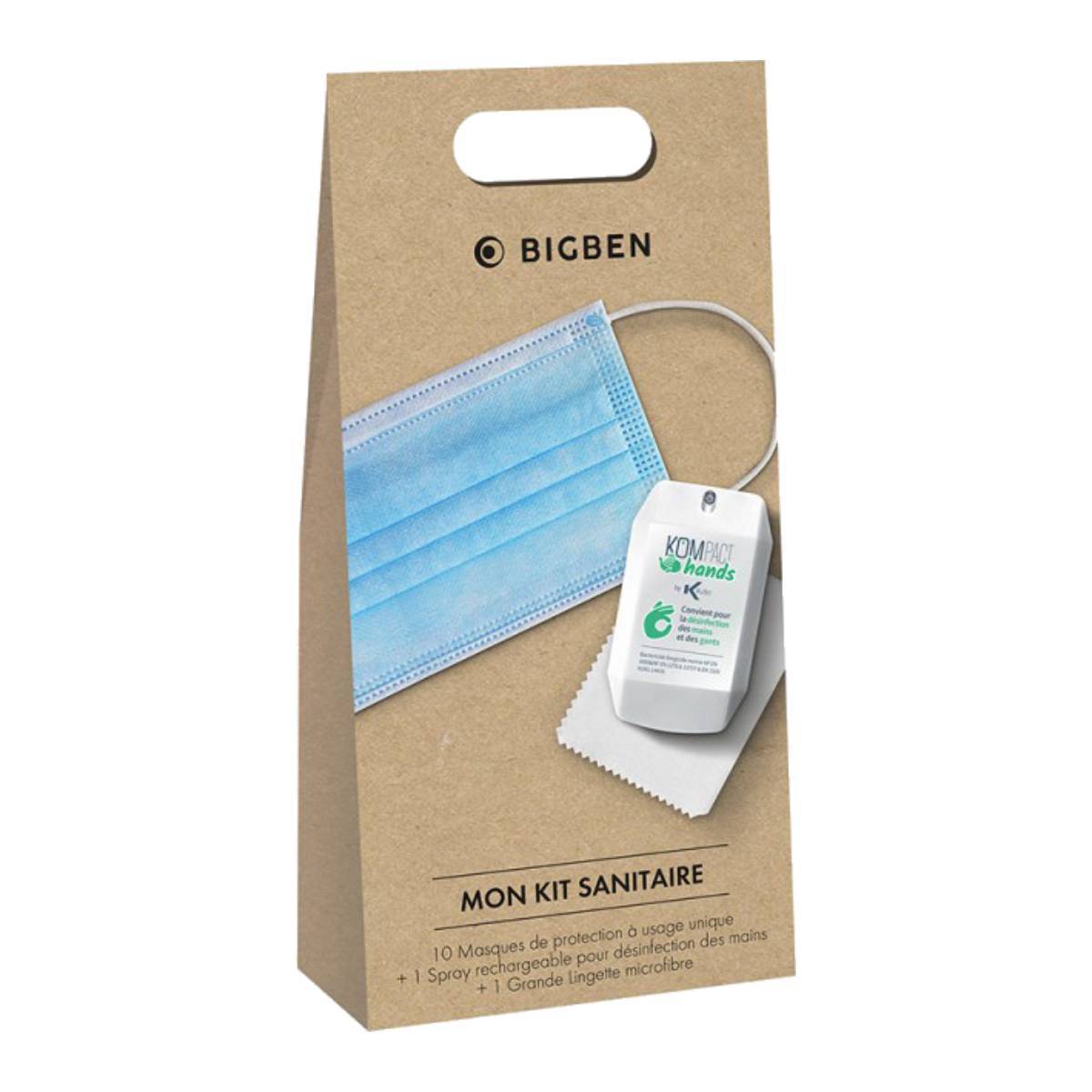 Kit Sanitaire 10 Masques avec Spray Désinfectant et Lingette-1