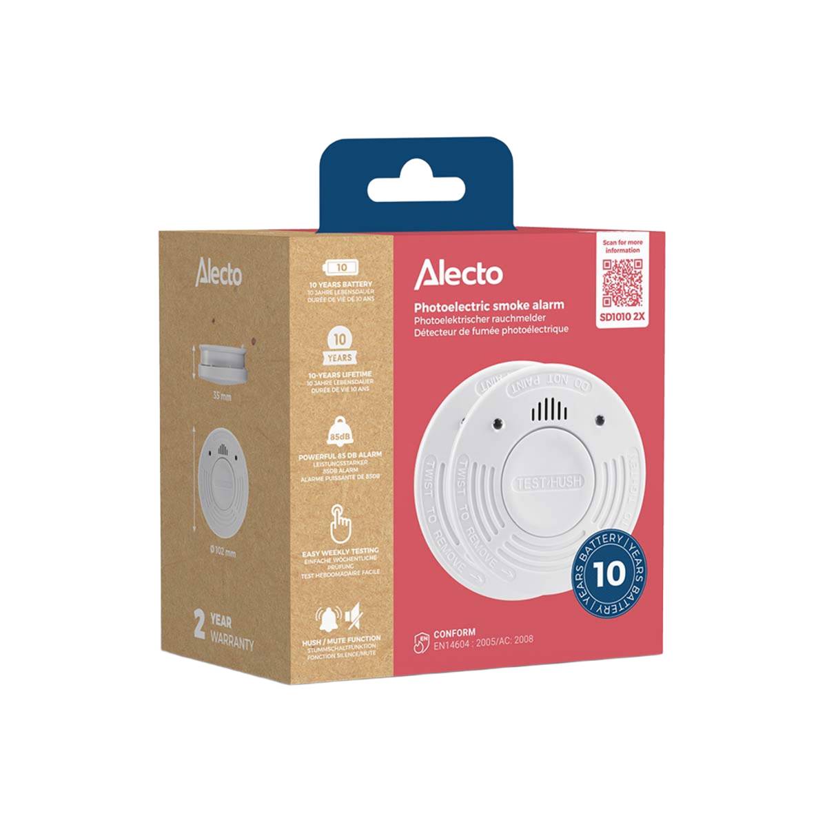 Pack de 2 Détecteurs de Fumée Optique 85dB avec Bouton Test et Fonction Silence-4