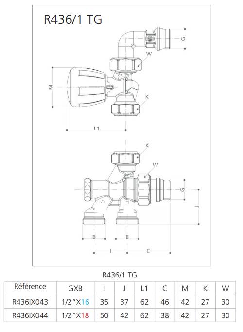Corps thermostatisable 4 voies R436/1TG 1/2"-18- GIACOMINI - R436IX044-1