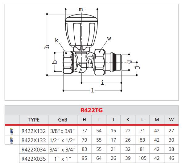 Corps thermostatisable droit R422TG 3/8"- GIACOMINI - R422X132-1