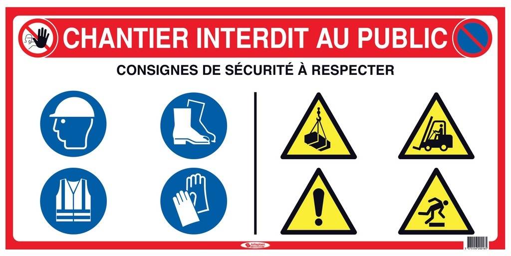 Panneau signalétique 10 en 1 à messages multiples 800x400mm - TALIAPLAST - 620016-0