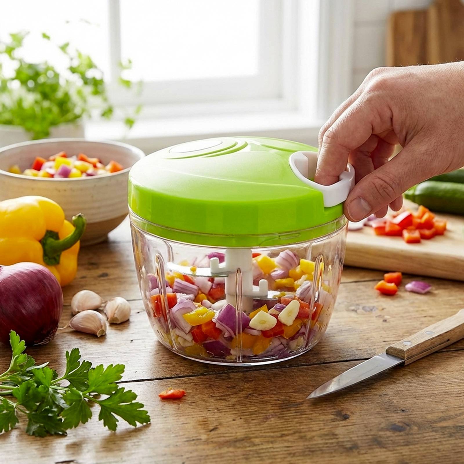 Mini Hachoir à Corde Capacité 500 ml avec 3 Lames Inox-1