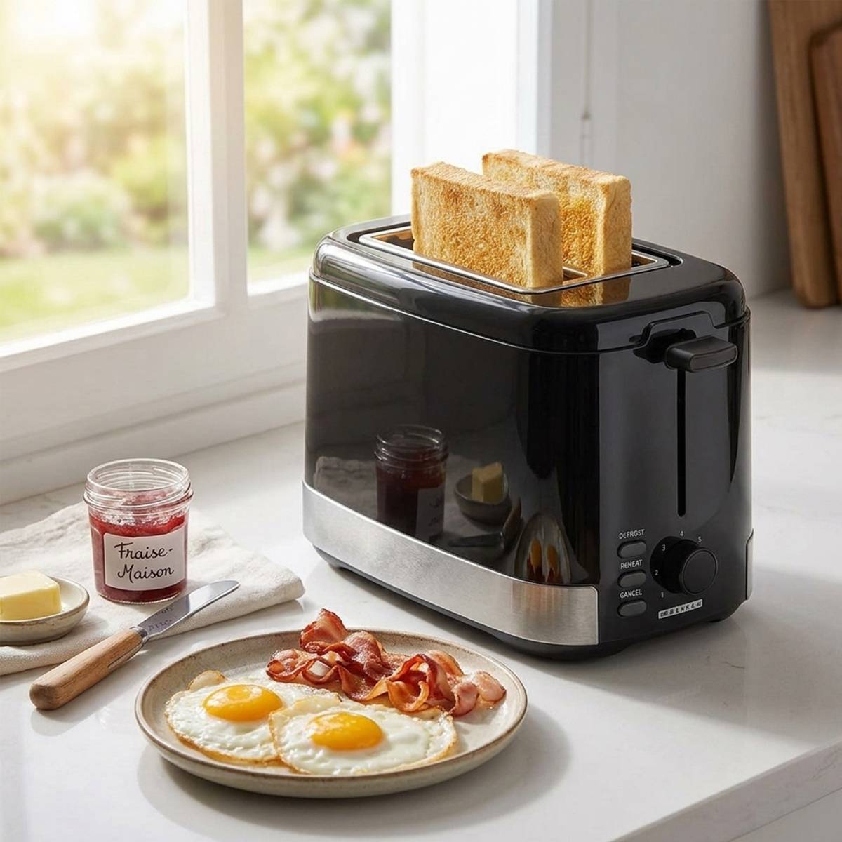 Grille-pain 2 Tranches 800W en Acier Inoxydable Réglable-2