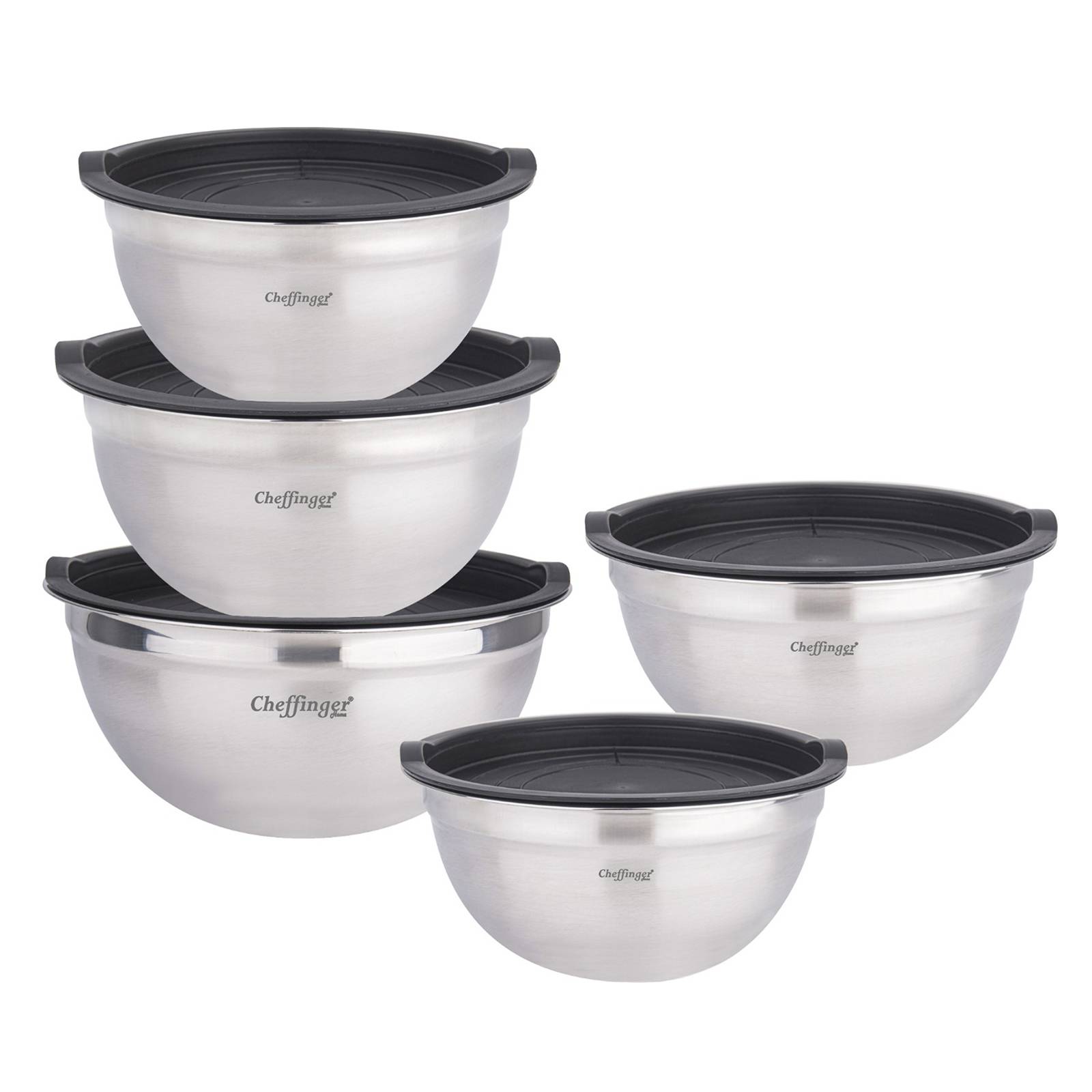 Ensemble de 5 Bols Mélangeurs en Inox avec Couvercles 5 Pièces Bases Antidérapants-0