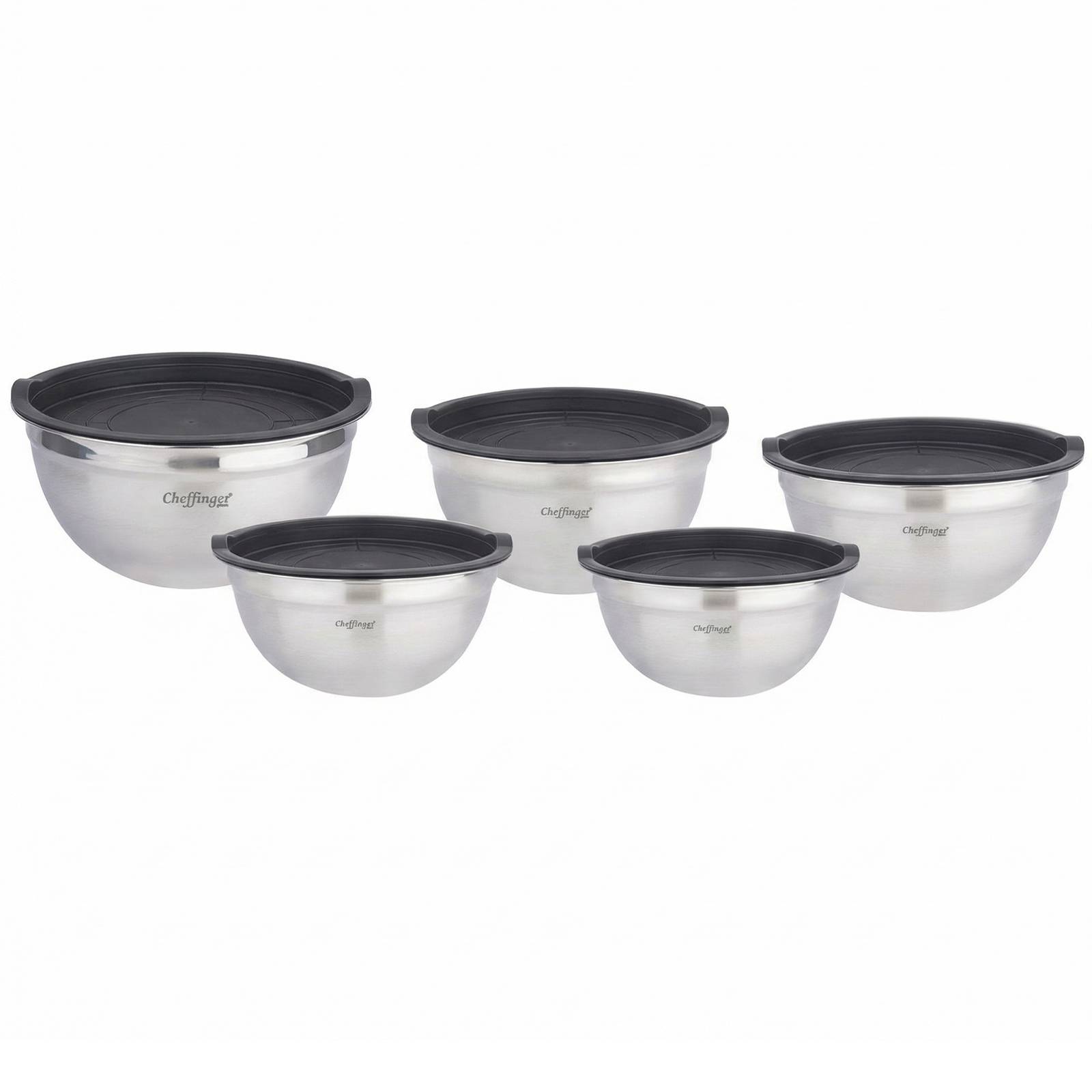 Ensemble de 5 Bols Mélangeurs en Inox avec Couvercles 5 Pièces Bases Antidérapants-1