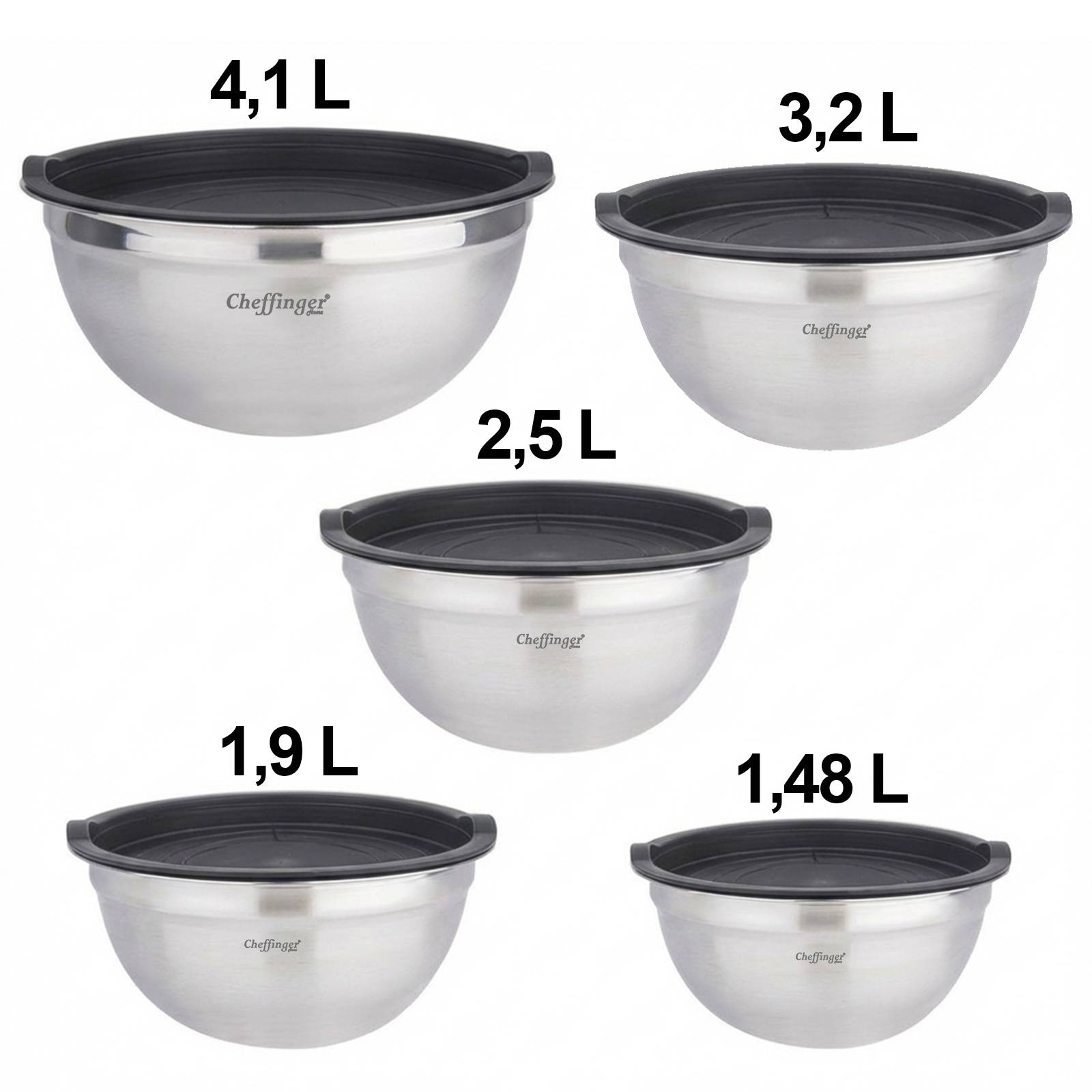 Ensemble de 5 Bols Mélangeurs en Inox avec Couvercles 5 Pièces Bases Antidérapants-4