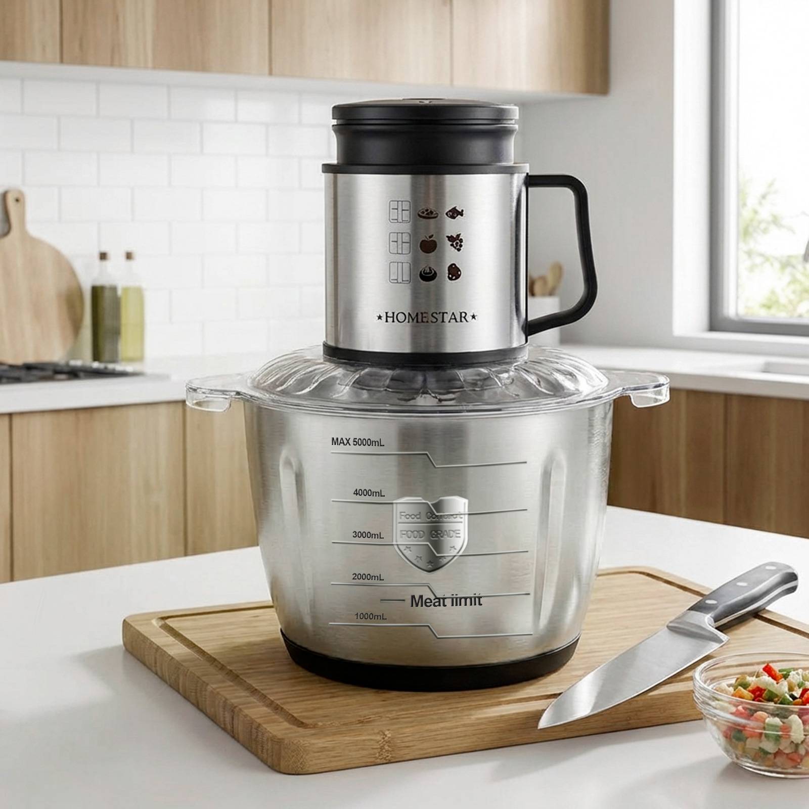 Hachoir Électrique 5 L en Inox pour Viande et Légumes Hachage Rapide-3
