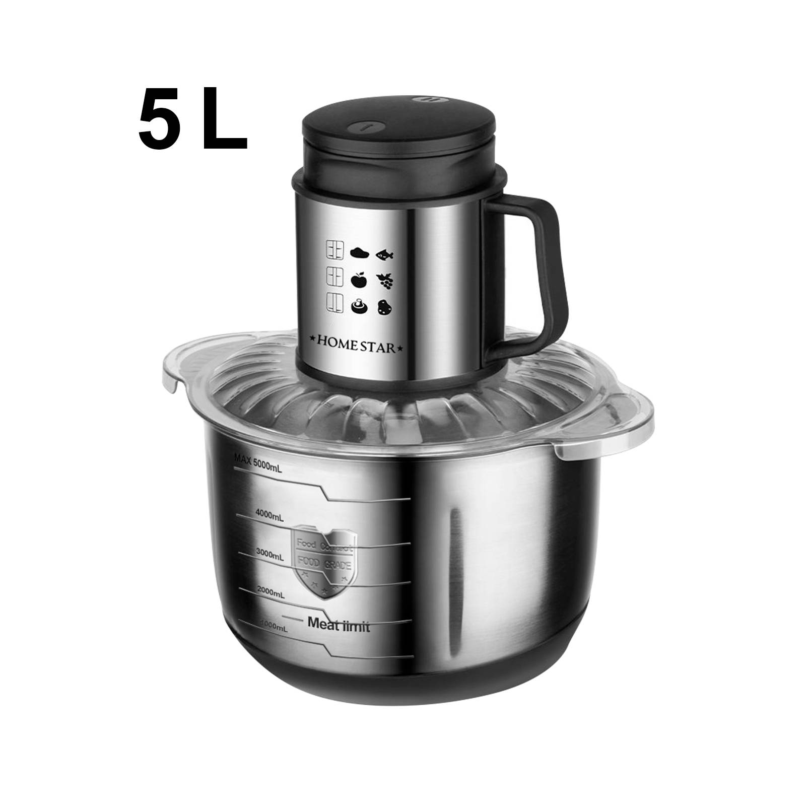 Hachoir Électrique 5 L en Inox pour Viande et Légumes Hachage Rapide-4