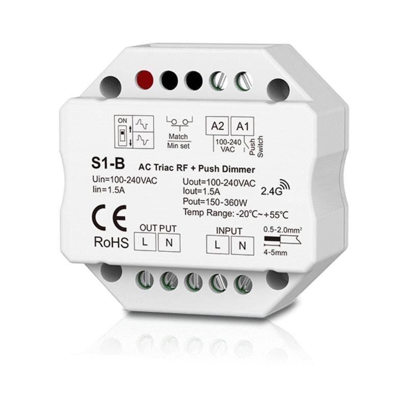 Kit Variateur LED 220V 360W TRIAC Dimmer + Push Dim avec Télécommande - Noir - SILAMP-4