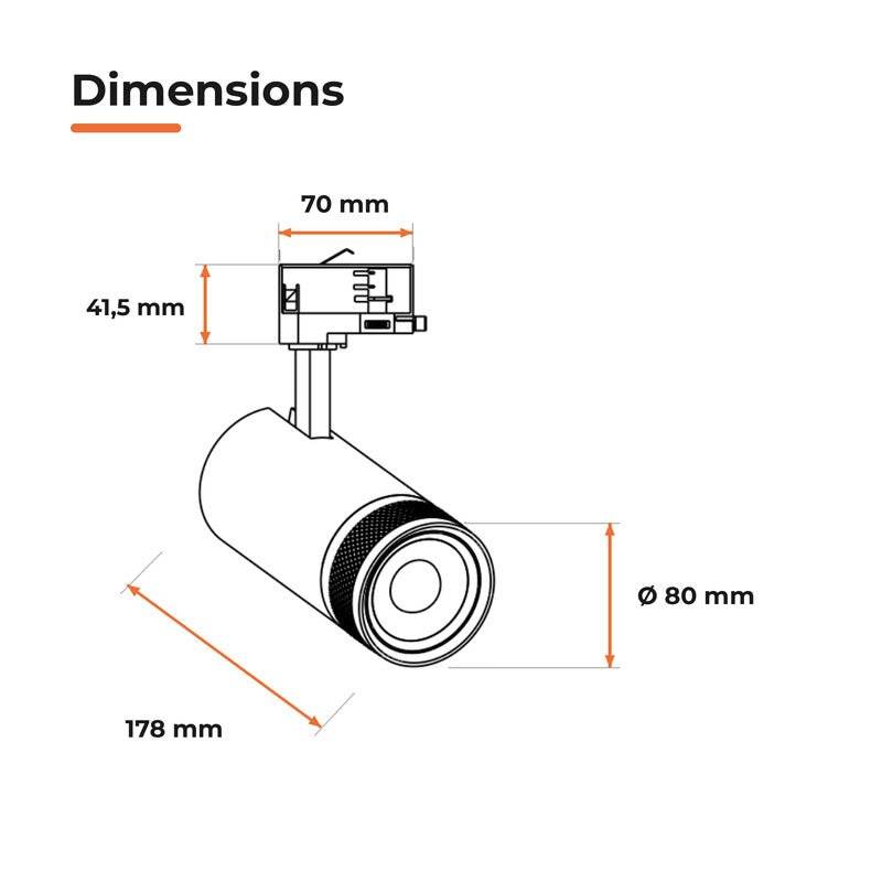 Spot LED sur Rail Blanc Angle Ajustable Triphasé 30W 15-60° CCT TRIAC Dimmable - 3000K/4000K/6000K - SILAMP-1