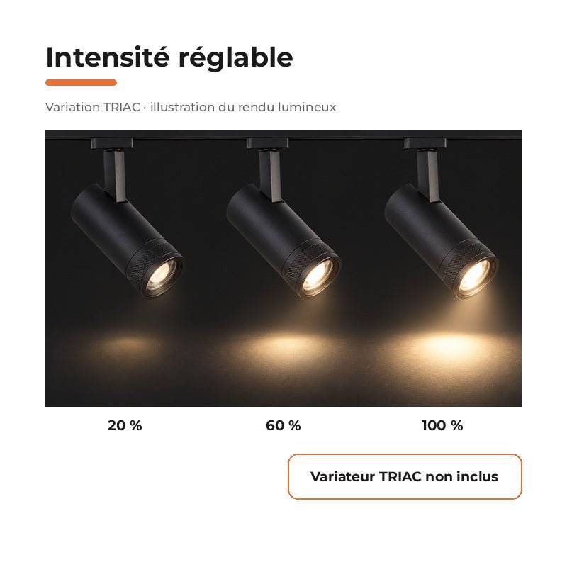 Spot LED sur Rail Noir Angle Ajustable Monophasé 30W 15-60° CCT TRIAC Dimmable - 3000K/4000K/6000K - SILAMP-2