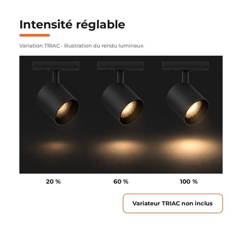 Spot LED sur Rail Noir Monophasé 24W 36° TRIAC Dimmable - Blanc Chaud 2300K - 3500K - SILAMP-4