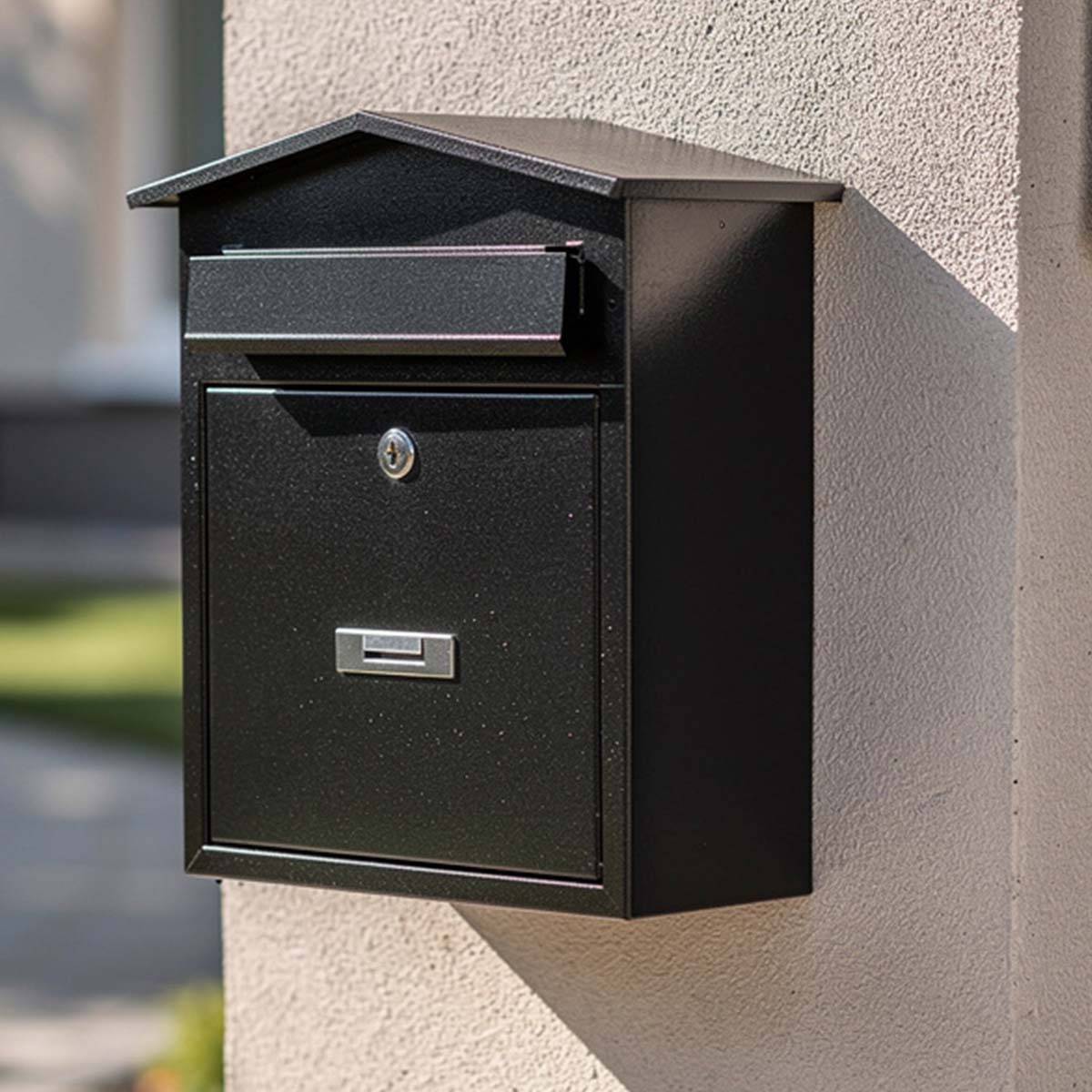 Boîte aux Lettres Murale Métallique Étanche avec Toit Incliné 36x29x10.8cm-2