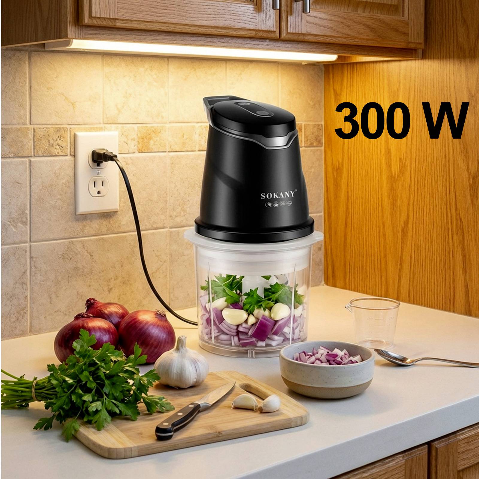 Mini Hachoir Électrique 300W Capacité 0.7L avec Lames en Acier Inoxydable-3