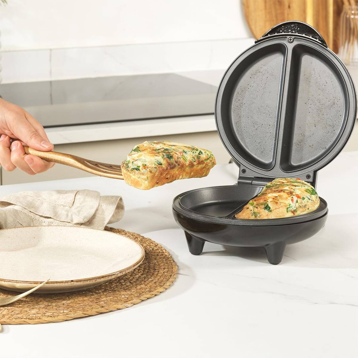 Appareil à Omelettes Double Zone 750 W avec Revêtement Antiadhésif-4