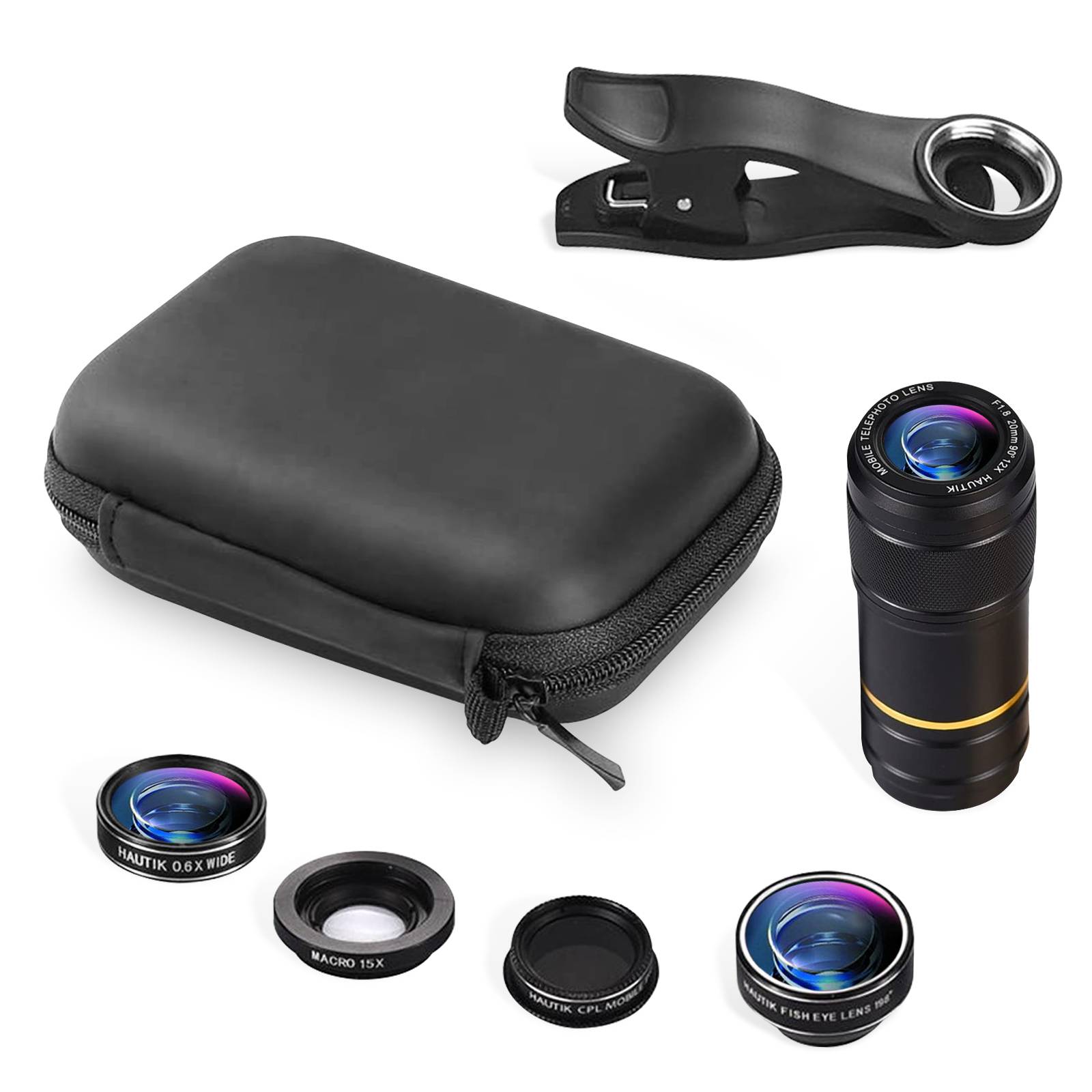 Kit Objectif Universel Smartphone Téléobjectif, Fisheye, Grand Angle, Macro-0