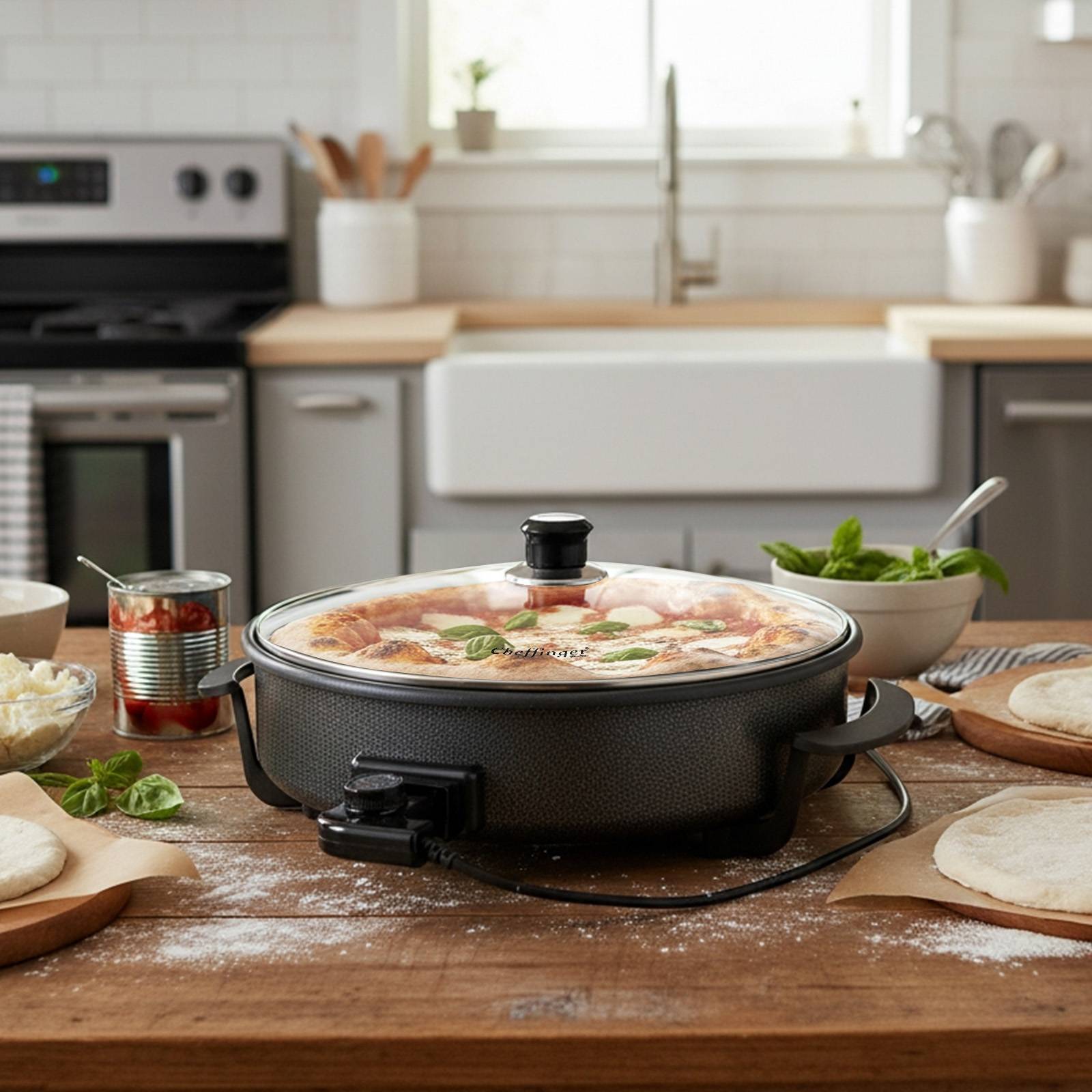Cuiseur à Pizza Électrique 42cm 1500W Antiadhésif avec Thermostat Réglable-1