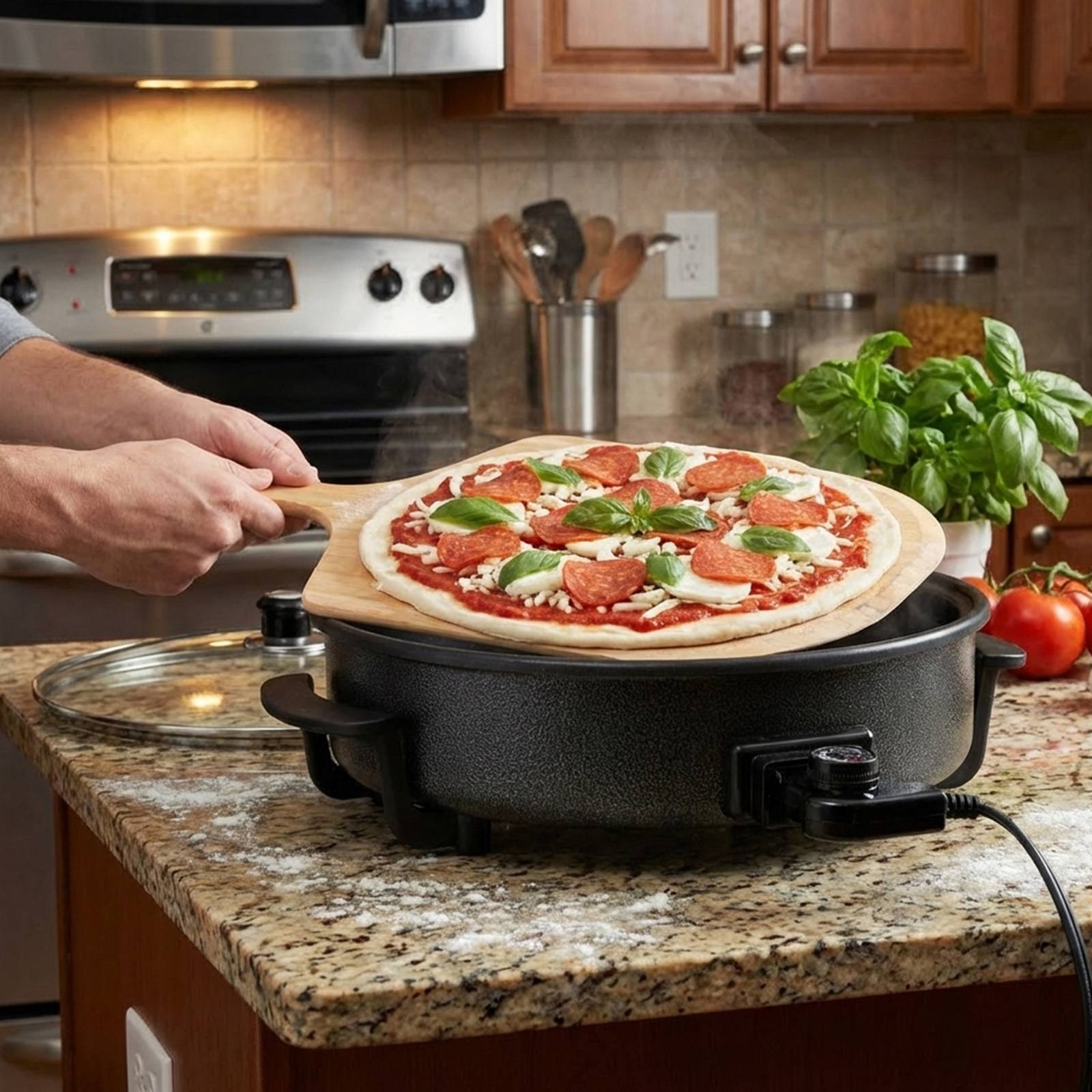 Cuiseur à Pizza Électrique 42cm 1500W Antiadhésif avec Thermostat Réglable-2