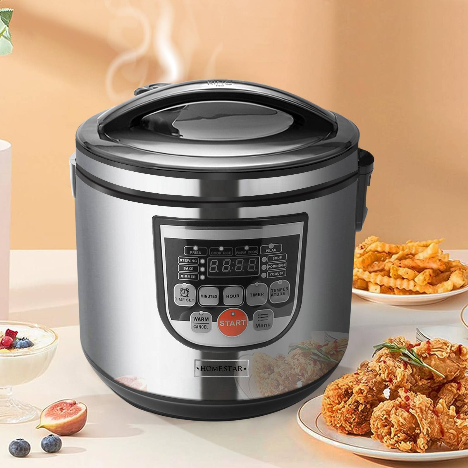 Cuiseur à Riz 5L Inox avec Écran LED et Fonction Maintien au Chaud-1