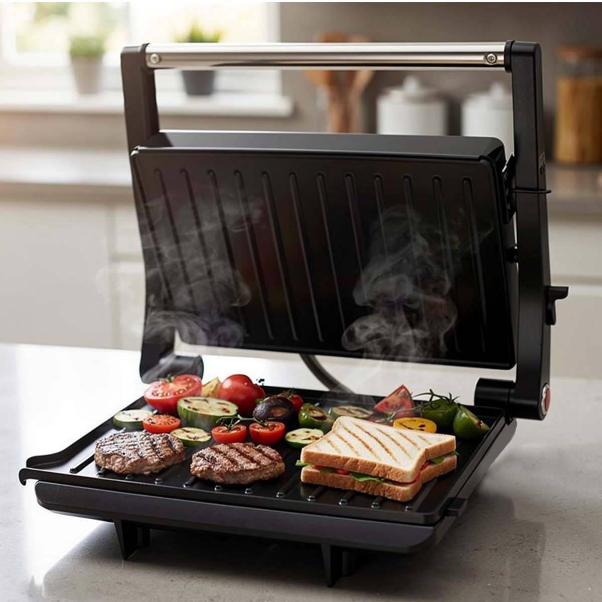 Grill de Contact Électrique 1000W avec Plaques Antiadhésives Inox-2