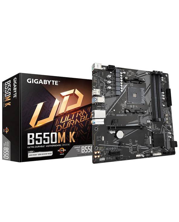 GIGABYTE B550M K Carte mère - Processeurs AMD Ryzen 5000, jusqu'à 4733 MHz DDR4, 1xPCIe 4.0 + 1xPCIe 3.0 M.2, LAN 1GbE,-0