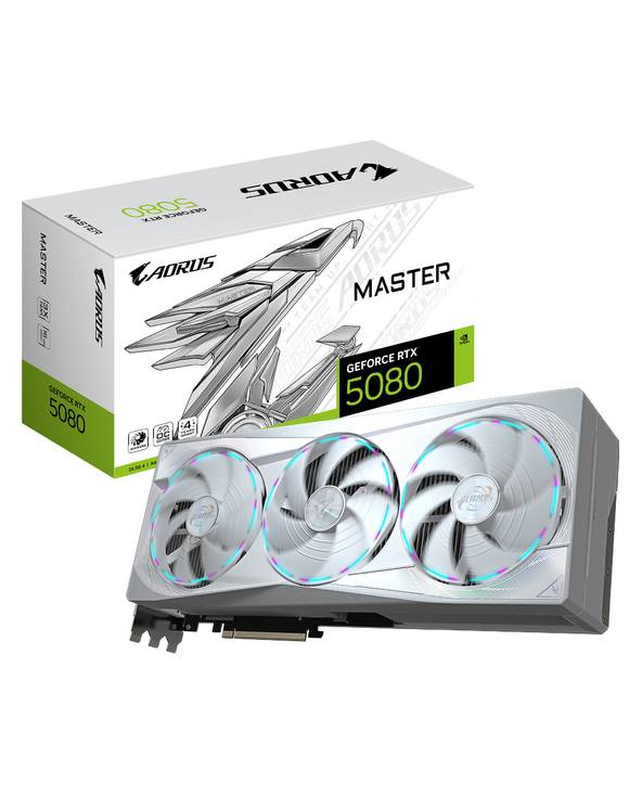 GIGABYTE AORUS GeForce RTX 5080 MASTER ICE 16G Carte Graphique - 16 Go GDDR7, 256 bits, PCI-E 5.0, 2805MHz Core Clock, 3-0