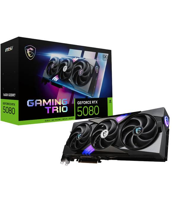 MSI GAMING GEFORCE RTX 5080 16G TRIO OC, GeForce RTX 5080, 16 Go, GDDR7, 256 bit, 7680 x 4320 pixels, PCI Express x16 5.-0
