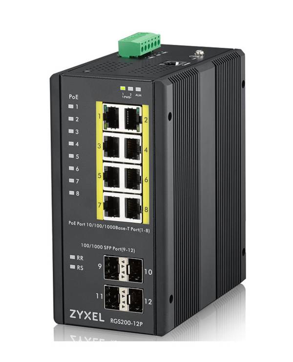Zyxel RGS200-12P, Géré, L2, Gigabit Ethernet (10/100/1000), Connexion Ethernet, supportant l'alimentation via ce port (P