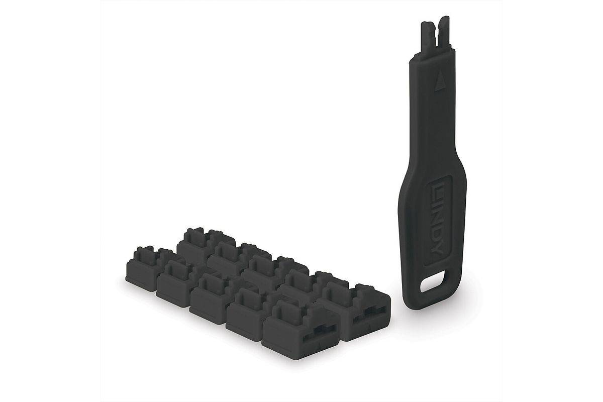 LINDY RJ45 Port Locks Black 10x + 1 Key-0