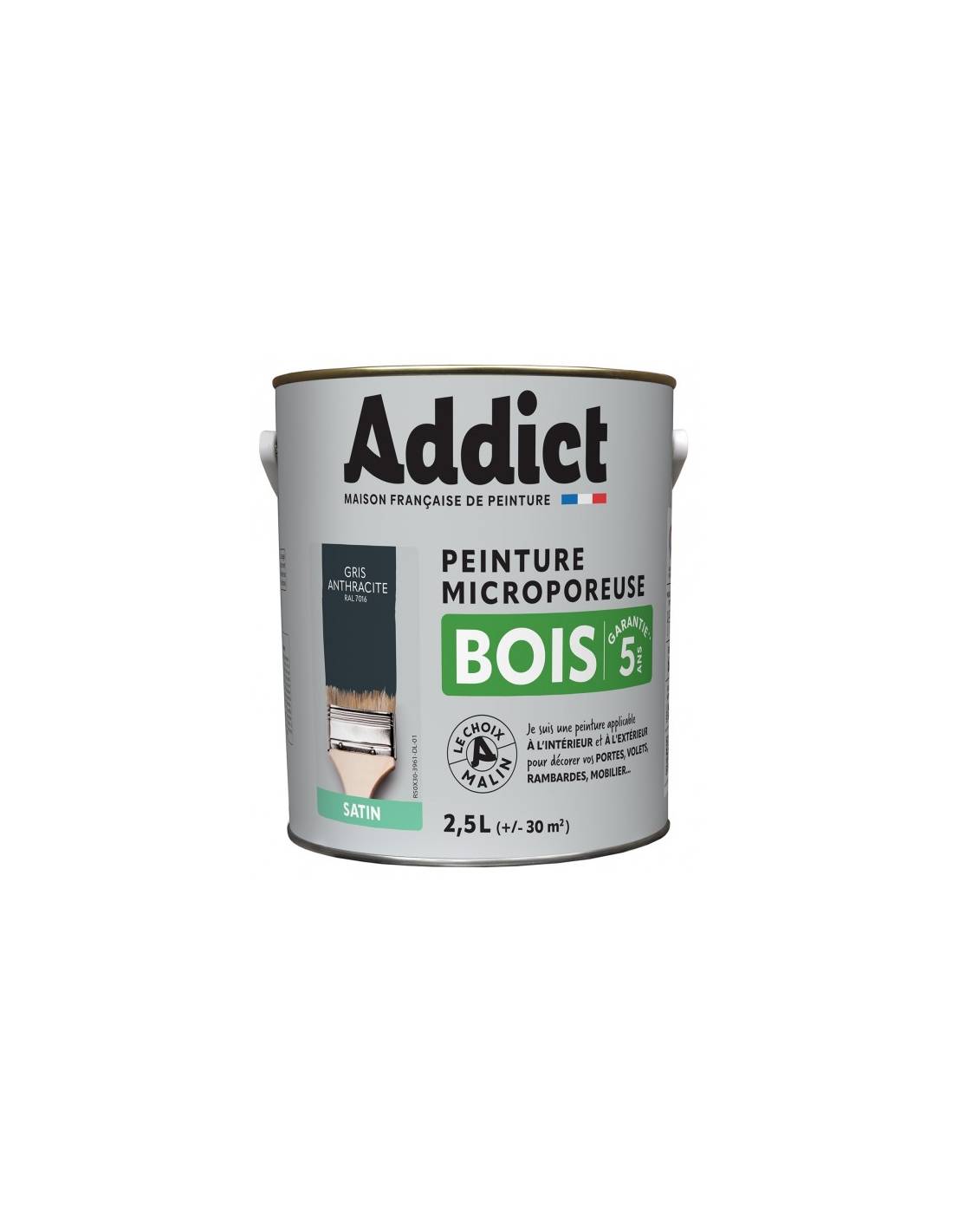 Peinture Bois 2.5 Litres Gris Anthracite - Addict-0