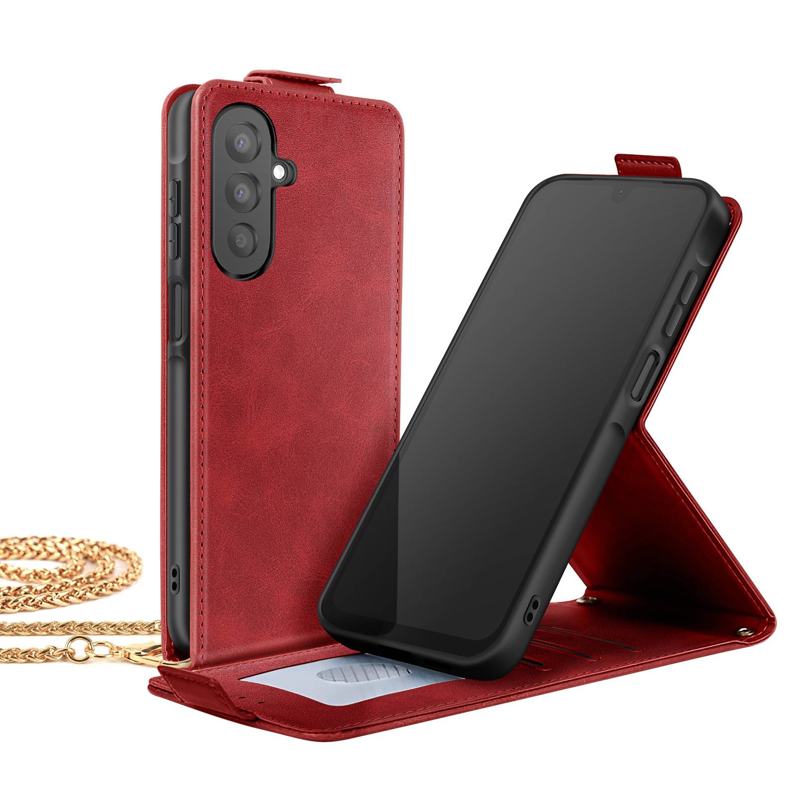 Étui pour Galaxy A17 Clapet Vertical avec Chaîne Bandoulière Métallique-1
